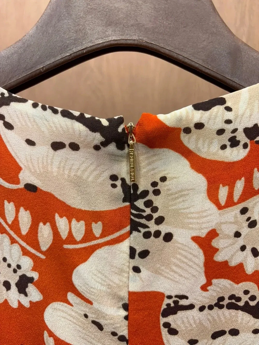 Tory Burch Orange Floral Sleeveless Tie-Neck Top 100% silk